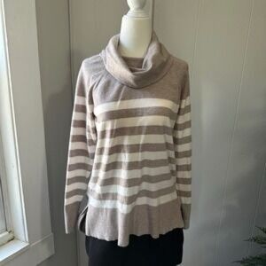 Cyrus Tan and Cream Striped Cowl Neck Sweater